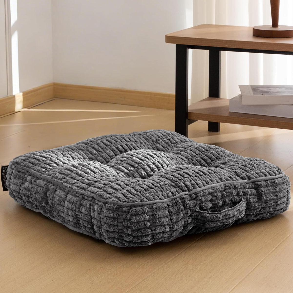 Floor Pillow Cushion for Adults, Meditation Cushion Pillow, Blended Corduroy Cover, Large Square Floor Sitting for Tatami Living Room or Yoga, 22x22 Inch, Beige