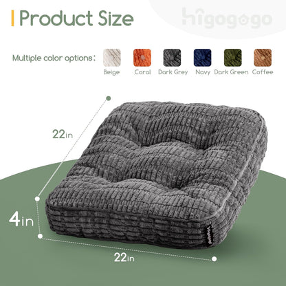 Floor Pillow Cushion for Adults, Meditation Cushion Pillow, Blended Corduroy Cover, Large Square Floor Sitting for Tatami Living Room or Yoga, 22x22 Inch, Beige