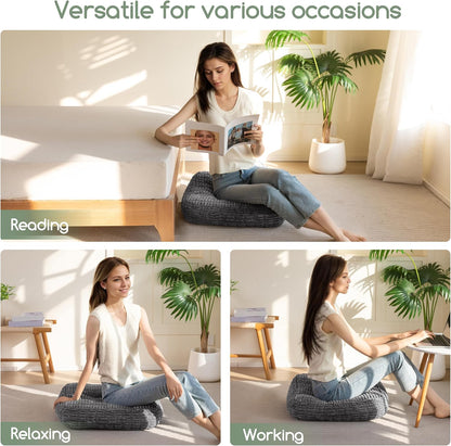 Floor Pillow Cushion for Adults, Meditation Cushion Pillow, Blended Corduroy Cover, Large Square Floor Sitting for Tatami Living Room or Yoga, 22x22 Inch, Beige