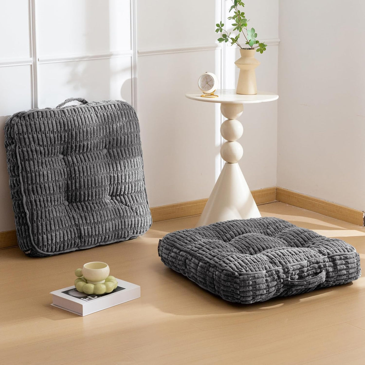 Floor Pillow Cushion for Adults, Meditation Cushion Pillow, Blended Corduroy Cover, Large Square Floor Sitting for Tatami Living Room or Yoga, 22x22 Inch, Beige
