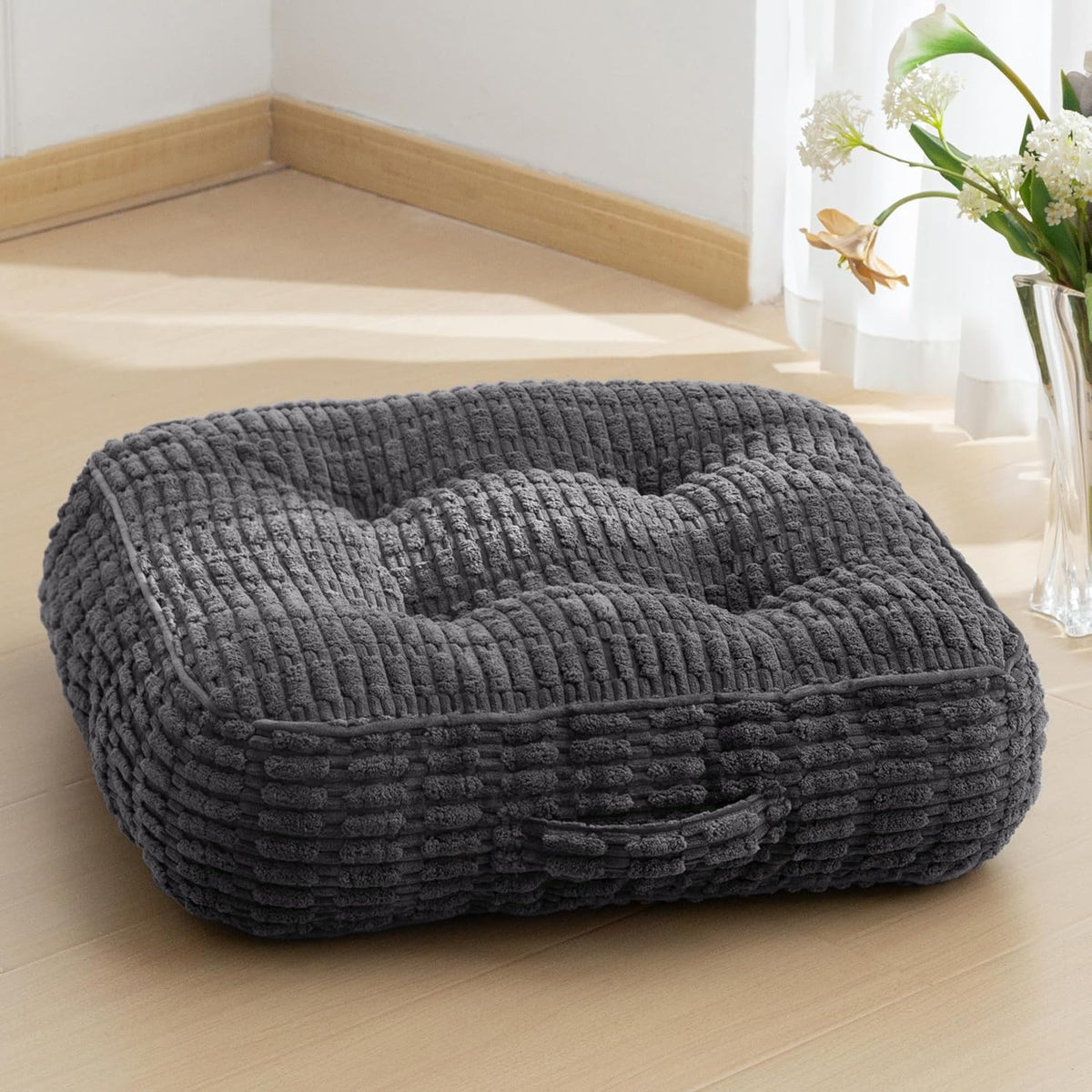 Floor Pillow Cushion for Adults, Meditation Cushion Pillow, Blended Corduroy Cover, Large Square Floor Sitting for Tatami Living Room or Yoga, 22x22 Inch, Beige