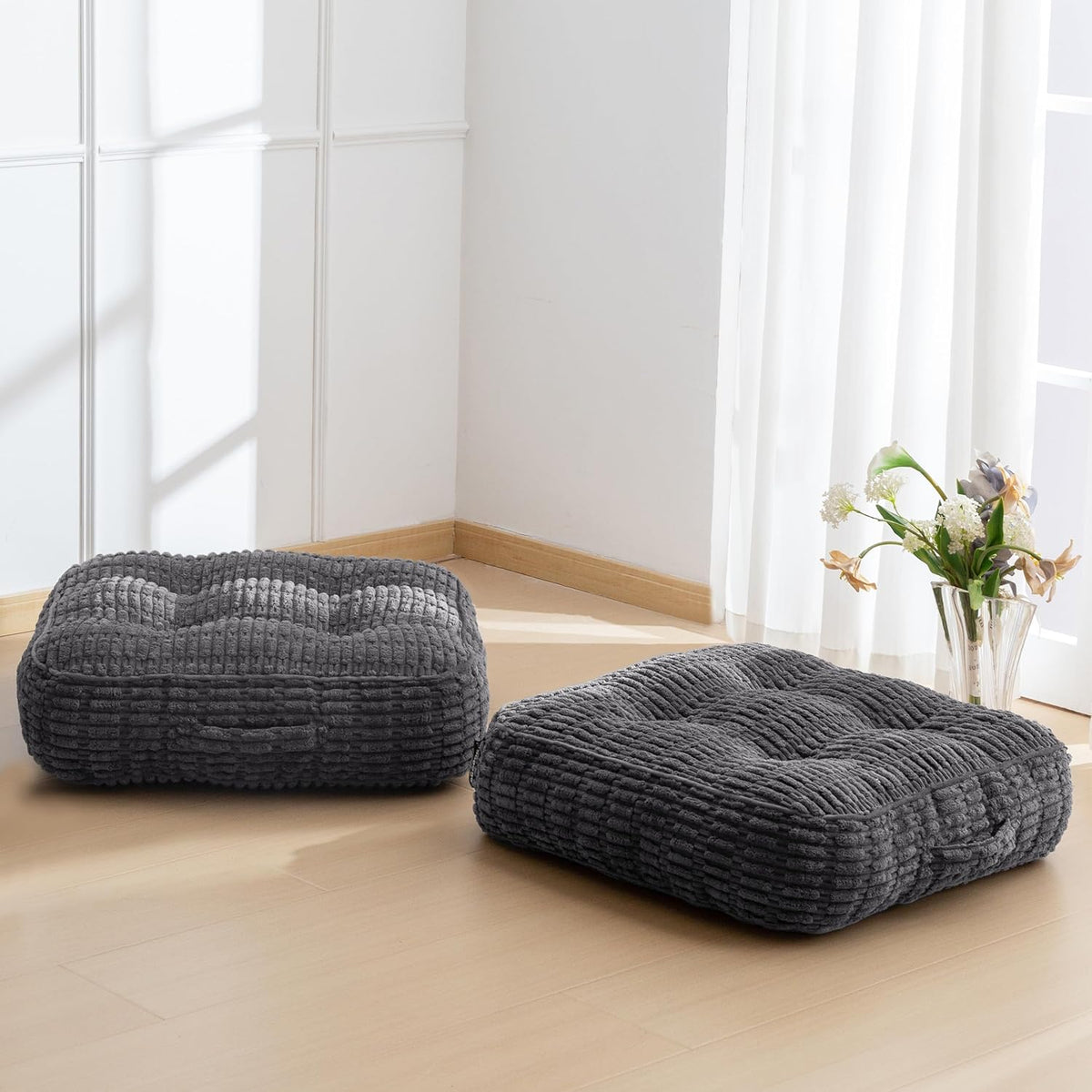 Floor Pillow Cushion for Adults, Meditation Cushion Pillow, Blended Corduroy Cover, Large Square Floor Sitting for Tatami Living Room or Yoga, 22x22 Inch, Beige