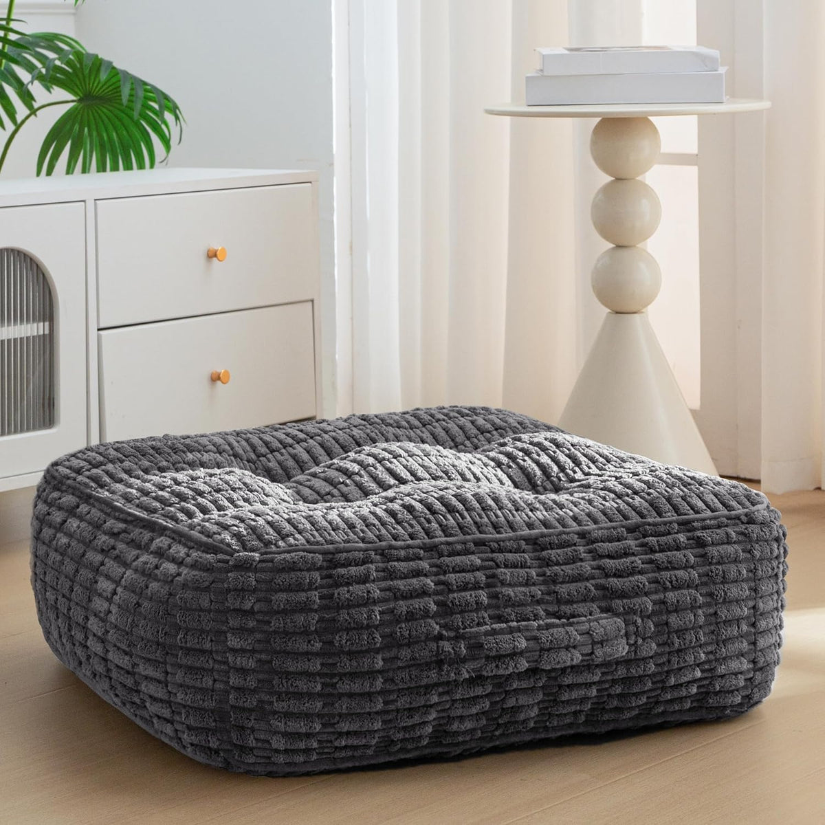 Floor Pillow Cushion for Adults, Meditation Cushion Pillow, Blended Corduroy Cover, Large Square Floor Sitting for Tatami Living Room or Yoga, 22x22 Inch, Beige