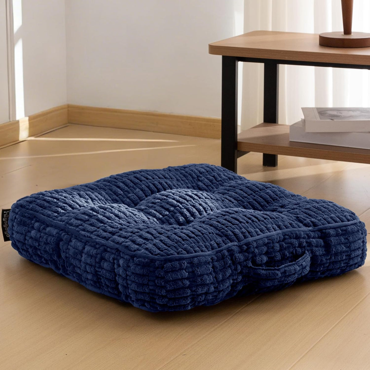 Floor Pillow Cushion for Adults, Meditation Cushion Pillow, Blended Corduroy Cover, Large Square Floor Sitting for Tatami Living Room or Yoga, 22x22 Inch, Beige