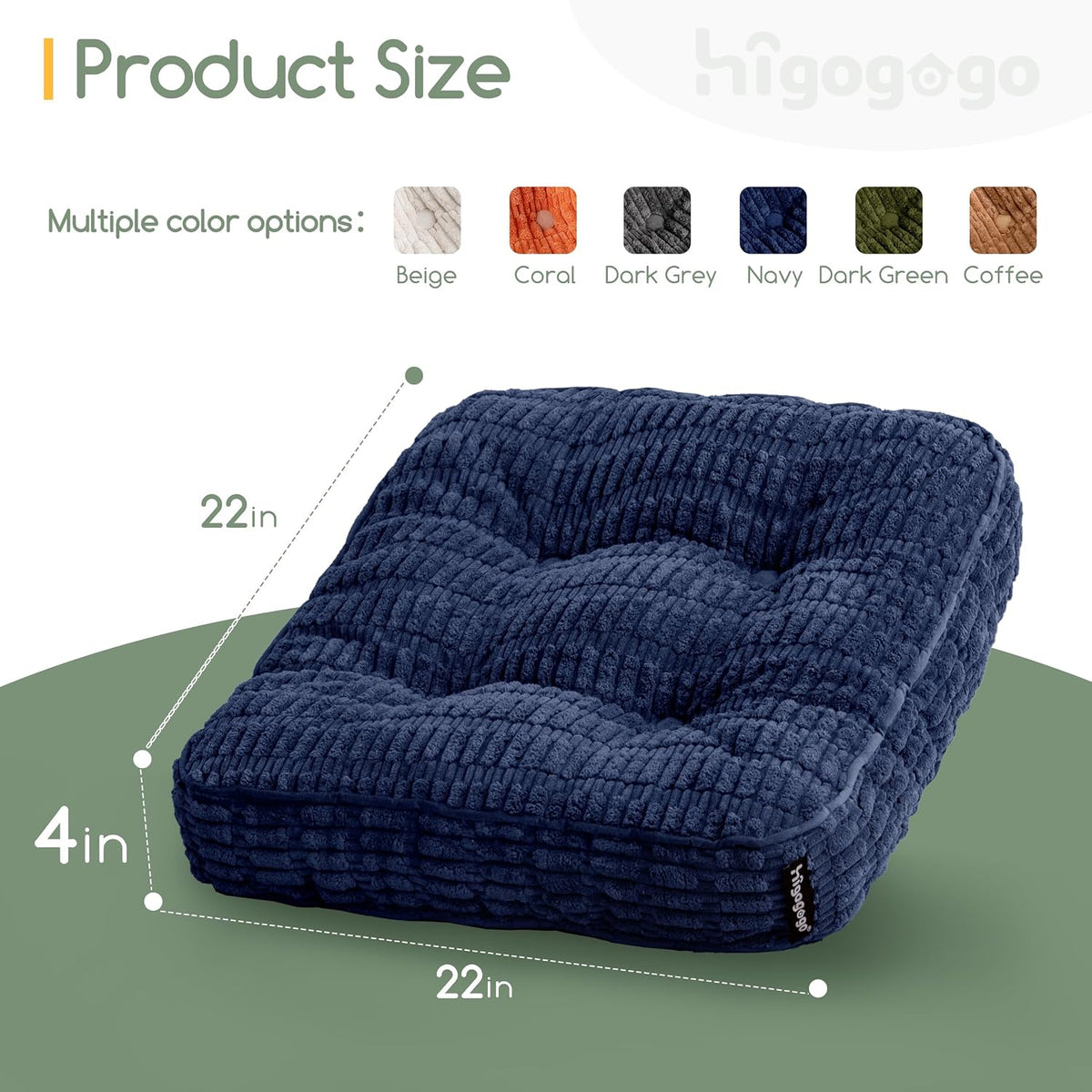 Floor Pillow Cushion for Adults, Meditation Cushion Pillow, Blended Corduroy Cover, Large Square Floor Sitting for Tatami Living Room or Yoga, 22x22 Inch, Beige