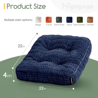 Floor Pillow Cushion for Adults, Meditation Cushion Pillow, Blended Corduroy Cover, Large Square Floor Sitting for Tatami Living Room or Yoga, 22x22 Inch, Beige