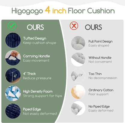 Floor Pillow Cushion for Adults, Meditation Cushion Pillow, Blended Corduroy Cover, Large Square Floor Sitting for Tatami Living Room or Yoga, 22x22 Inch, Beige