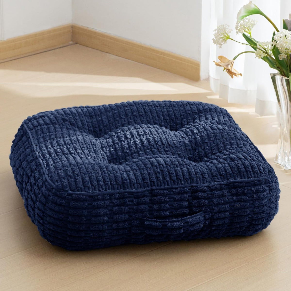 Floor Pillow Cushion for Adults, Meditation Cushion Pillow, Blended Corduroy Cover, Large Square Floor Sitting for Tatami Living Room or Yoga, 22x22 Inch, Beige