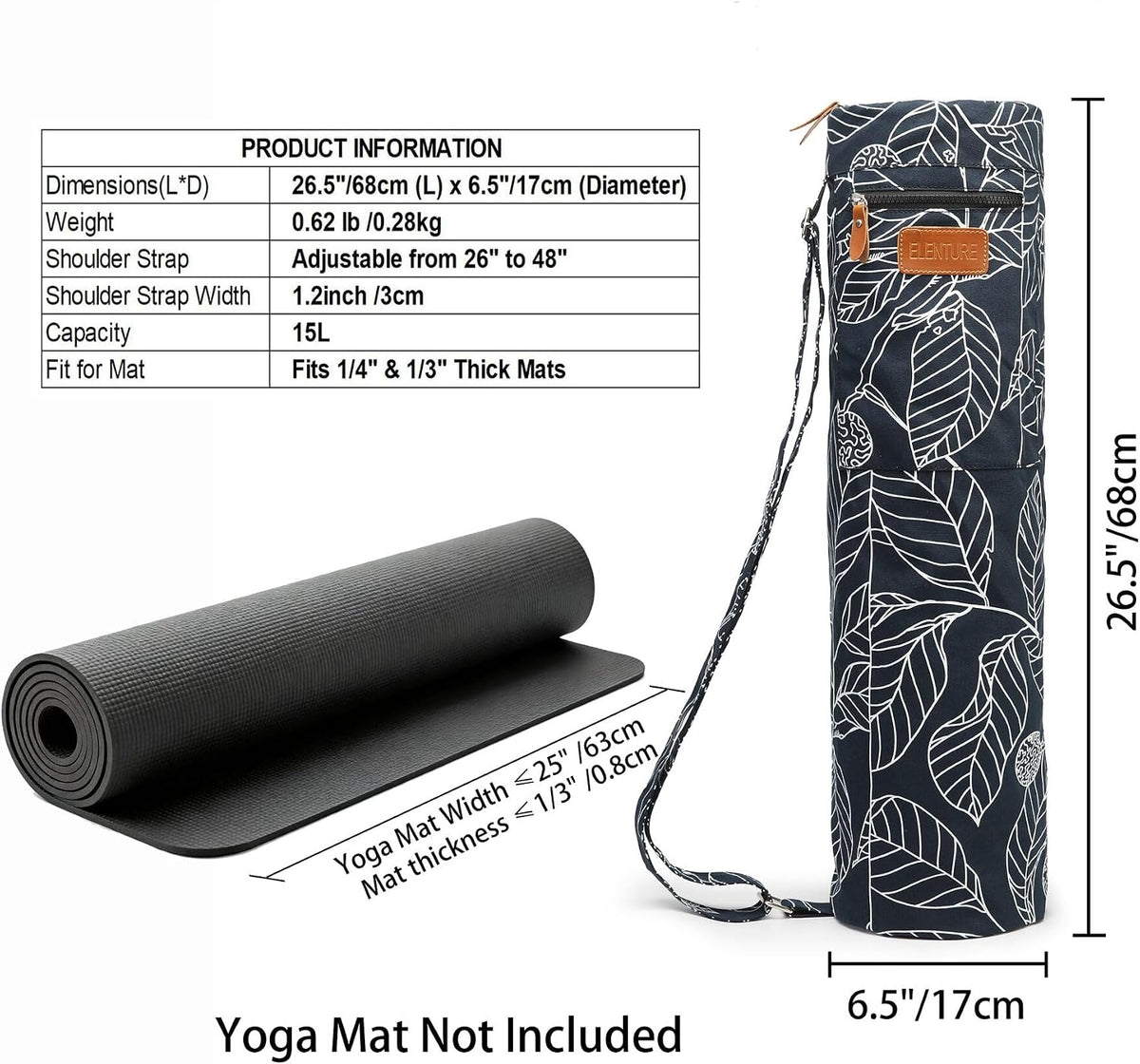 Yoga Mat Bag for Women & Men, Full-Zip Canvas Pilates Bag with Pockets