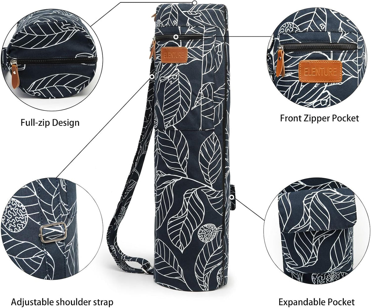 Yoga Mat Bag for Women & Men, Full-Zip Canvas Pilates Bag with Pockets