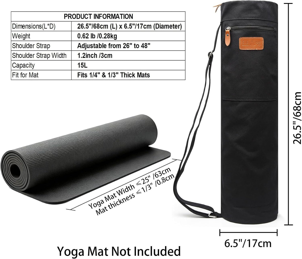Yoga Mat Bag for Women & Men, Full-Zip Canvas Pilates Bag with Pockets