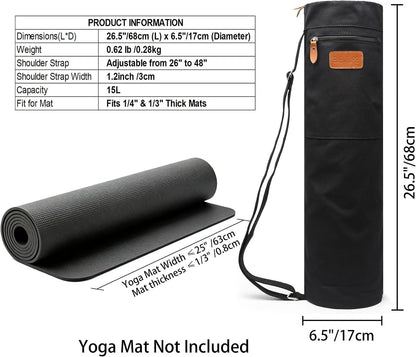 Yoga Mat Bag for Women & Men, Full-Zip Canvas Pilates Bag with Pockets