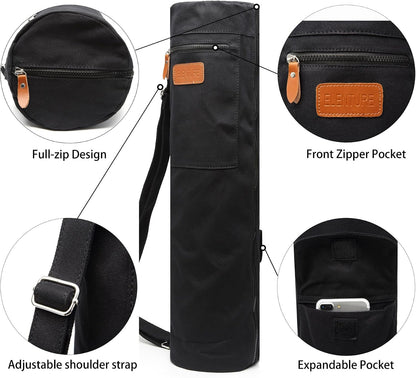 Yoga Mat Bag for Women & Men, Full-Zip Canvas Pilates Bag with Pockets