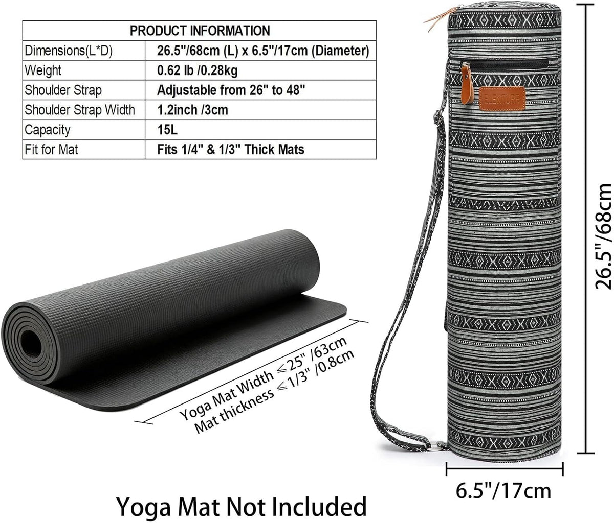 Yoga Mat Bag for Women & Men, Full-Zip Canvas Pilates Bag with Pockets