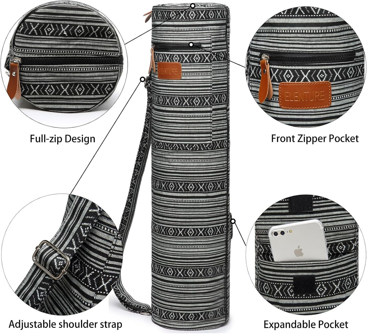 Yoga Mat Bag for Women & Men, Full-Zip Canvas Pilates Bag with Pockets