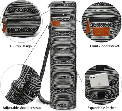 Yoga Mat Bag for Women & Men, Full-Zip Canvas Pilates Bag with Pockets