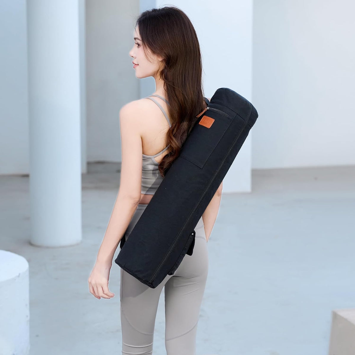 Yoga Mat Bag for Women & Men, Full-Zip Canvas Pilates Bag with Pockets