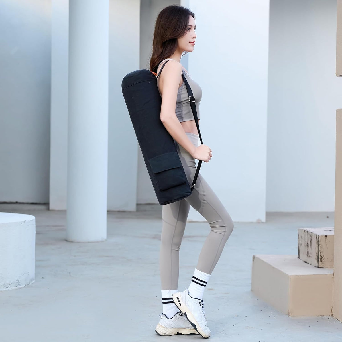 Yoga Mat Bag for Women & Men, Full-Zip Canvas Pilates Bag with Pockets