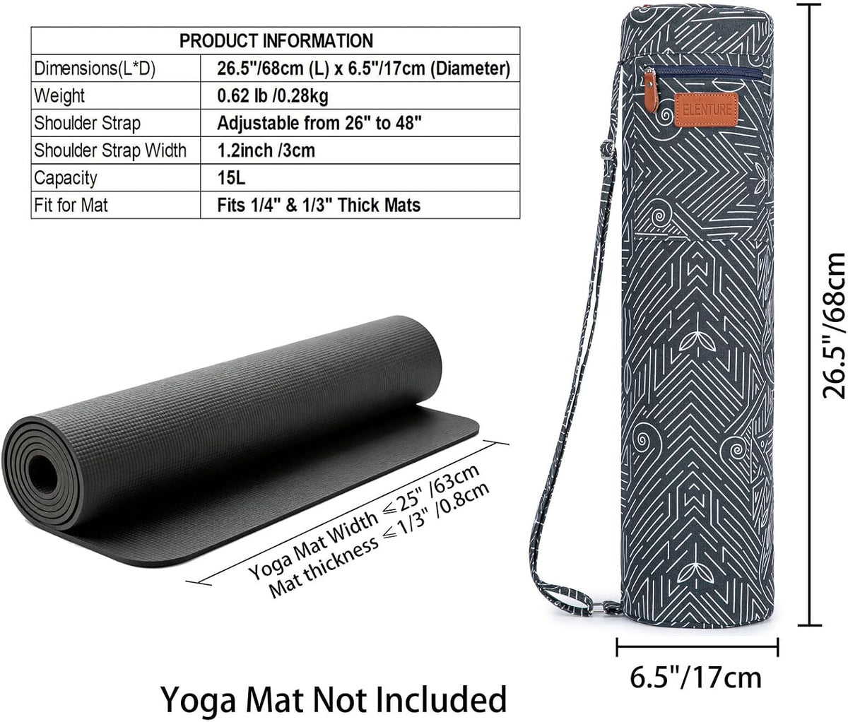 Yoga Mat Bag for Women & Men, Full-Zip Canvas Pilates Bag with Pockets