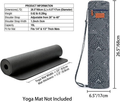 Yoga Mat Bag for Women & Men, Full-Zip Canvas Pilates Bag with Pockets