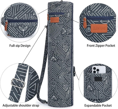 Yoga Mat Bag for Women & Men, Full-Zip Canvas Pilates Bag with Pockets