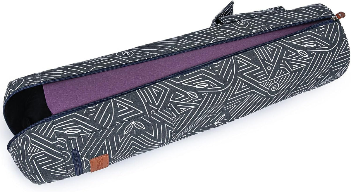 Yoga Mat Bag for Women & Men, Full-Zip Canvas Pilates Bag with Pockets