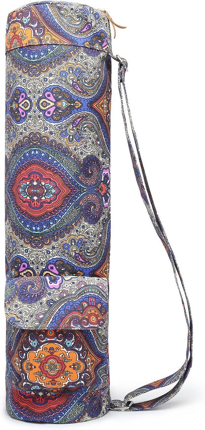 Yoga Mat Bag for Women & Men, Full-Zip Canvas Pilates Bag with Pockets