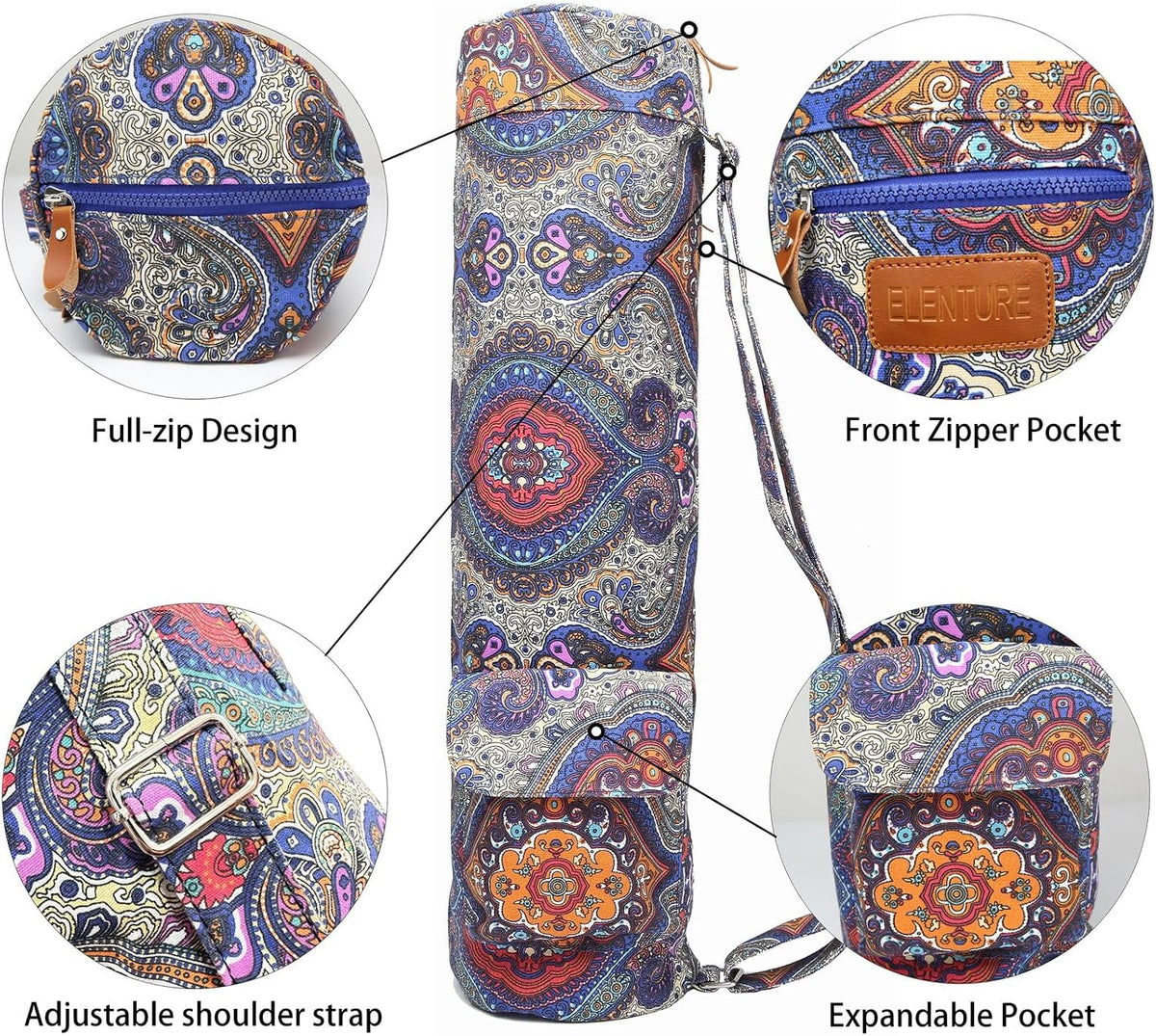 Yoga Mat Bag for Women & Men, Full-Zip Canvas Pilates Bag with Pockets