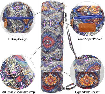 Yoga Mat Bag for Women & Men, Full-Zip Canvas Pilates Bag with Pockets