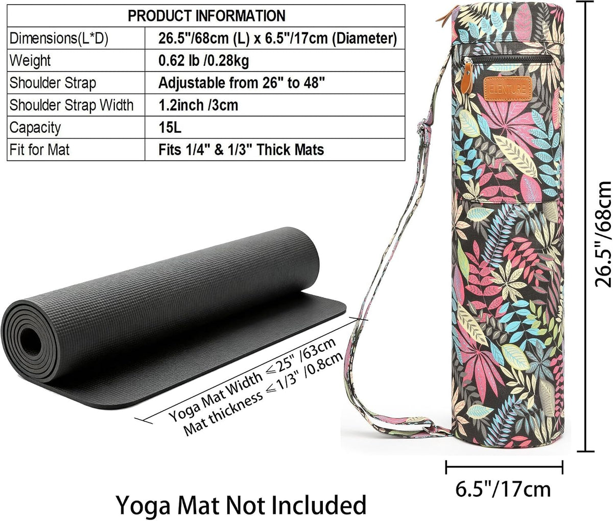 Yoga Mat Bag for Women & Men, Full-Zip Canvas Pilates Bag with Pockets