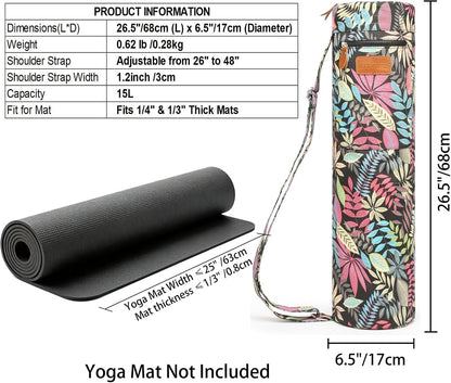 Yoga Mat Bag for Women & Men, Full-Zip Canvas Pilates Bag with Pockets