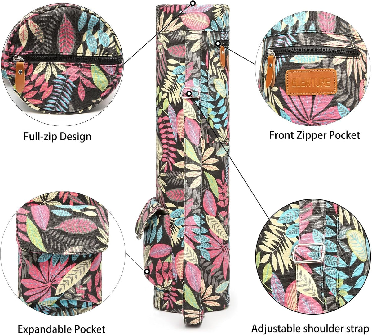 Yoga Mat Bag for Women & Men, Full-Zip Canvas Pilates Bag with Pockets
