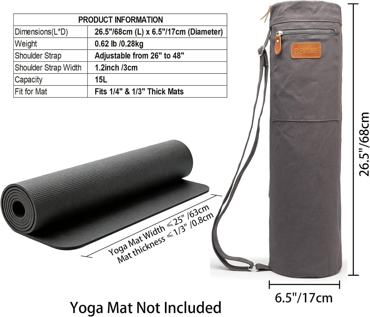 Yoga Mat Bag for Women & Men, Full-Zip Canvas Pilates Bag with Pockets