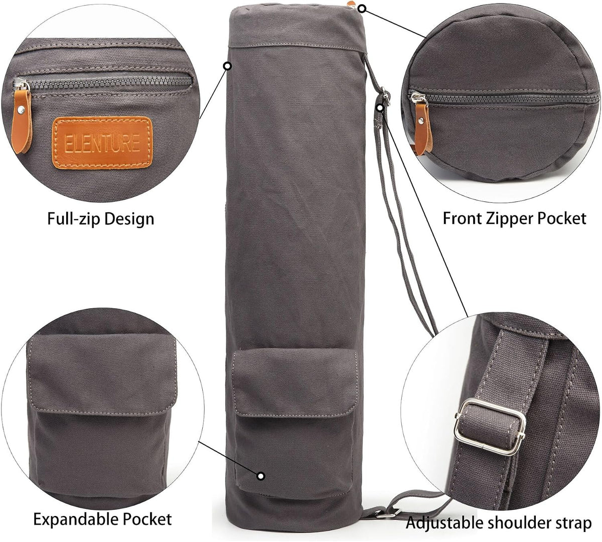 Yoga Mat Bag for Women & Men, Full-Zip Canvas Pilates Bag with Pockets