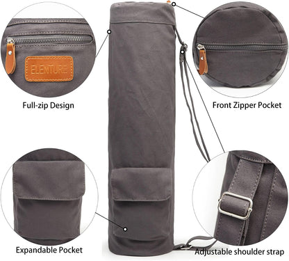 Yoga Mat Bag for Women & Men, Full-Zip Canvas Pilates Bag with Pockets