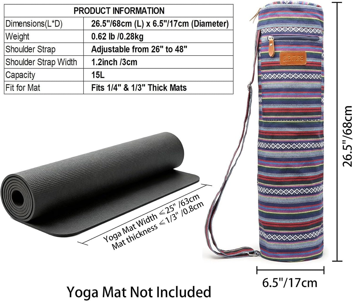 Yoga Mat Bag for Women & Men, Full-Zip Canvas Pilates Bag with Pockets