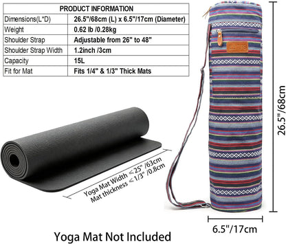 Yoga Mat Bag for Women & Men, Full-Zip Canvas Pilates Bag with Pockets