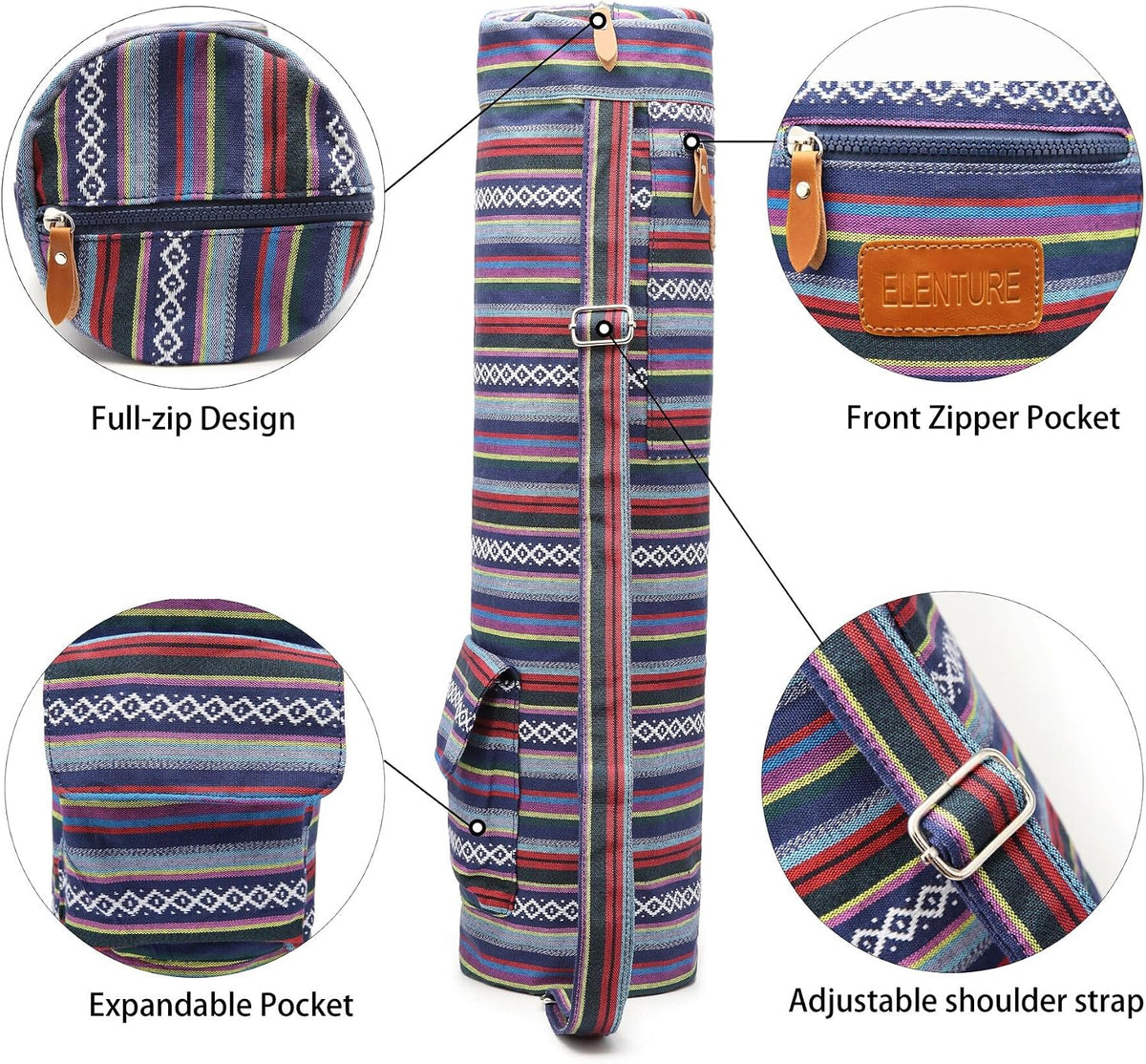 Yoga Mat Bag for Women & Men, Full-Zip Canvas Pilates Bag with Pockets