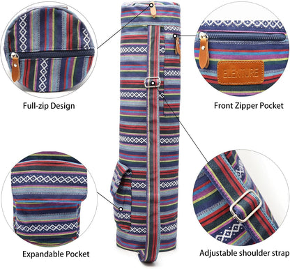 Yoga Mat Bag for Women & Men, Full-Zip Canvas Pilates Bag with Pockets