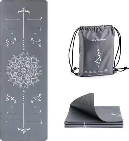 Yoga Mat Foldable - Textured Non Slip Exercise Mat -Travel Lightweight Hot Yoga Mat with Carry Bag for Pilates & Home Workouts (72"L x 24"W x 3mm Thick)