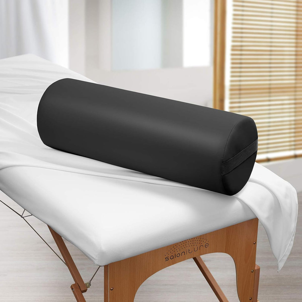 Jumbo Round Massage Table Bolster Pillow Pad - 26 x 9 Inch - Black