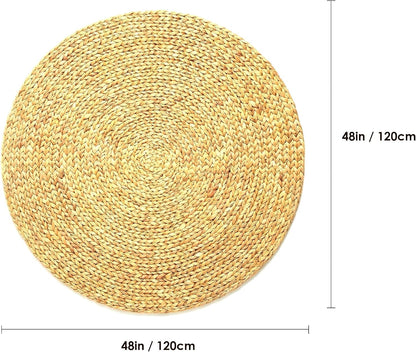 Water Hyacinth Meditation Mat | Non-Slip Exercise & Fitness Mat for Meditation | Natural Rug, Straw Floor Mat for Living Room, Bedroom and More