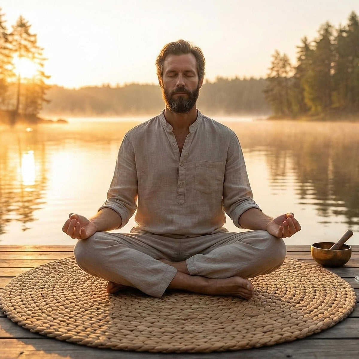 Water Hyacinth Meditation Mat | Non-Slip Exercise & Fitness Mat for Meditation | Natural Rug, Straw Floor Mat for Living Room, Bedroom and More
