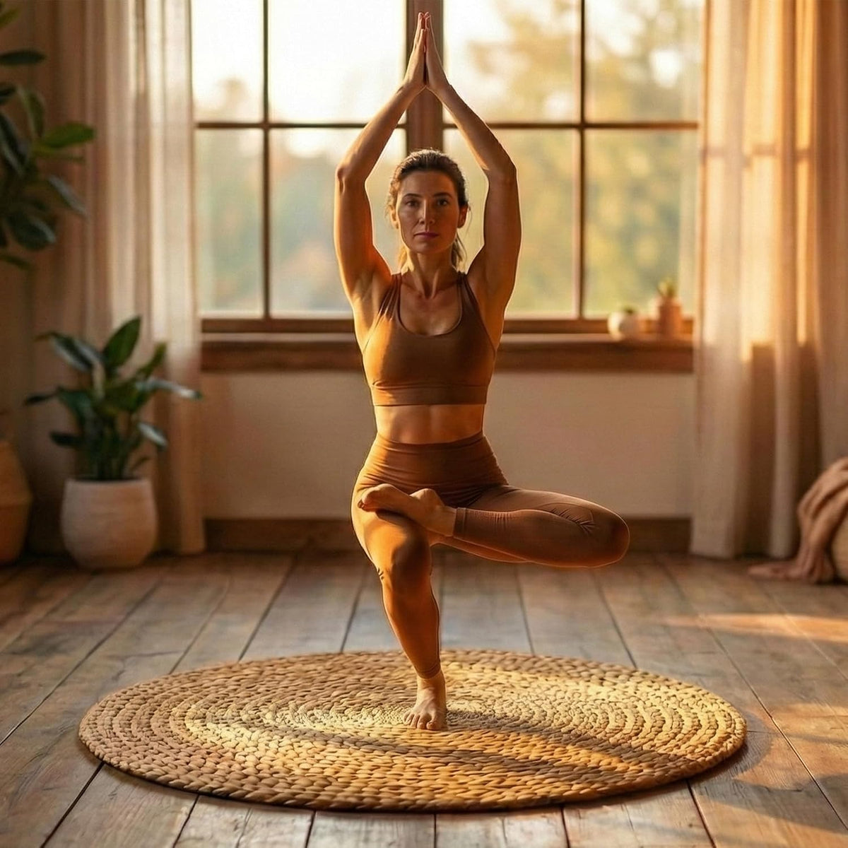 Water Hyacinth Meditation Mat | Non-Slip Exercise & Fitness Mat for Meditation | Natural Rug, Straw Floor Mat for Living Room, Bedroom and More