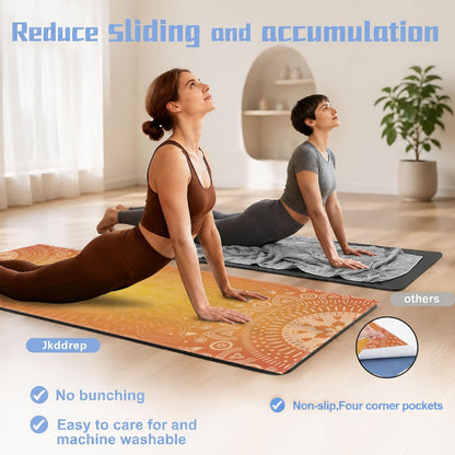Yoga Mat Towel, Hot Yoga Non Slip with 4 Corner Pockets, 70 x 26 in