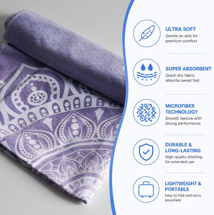 Yoga Mat Towel, Hot Yoga Non Slip with 4 Corner Pockets, 70 x 26 in