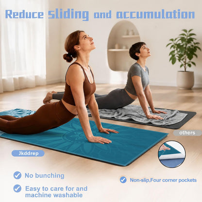 Yoga Mat Towel, Hot Yoga Non Slip with 4 Corner Pockets, 70 x 26 in