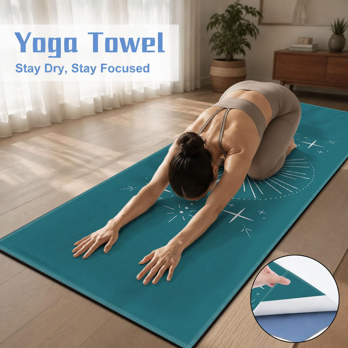 Yoga Mat Towel, Hot Yoga Non Slip with 4 Corner Pockets, 70 x 26 in