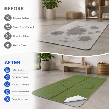 Yoga Mat Towel, Hot Yoga Non Slip with 4 Corner Pockets, 70 x 26 in