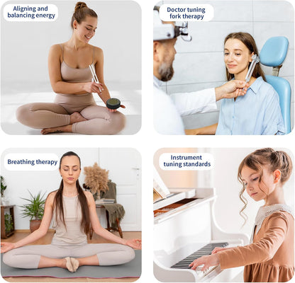 Tuning Forks for Healing Set – Includes 128Hz, 136Hz, 256Hz, 384Hz & Activator, Portable in Red Leather Pouch – Medical Grade Sound Healing Instruments for Chakra, Yoga, and Meditation
